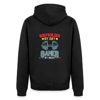 Gamer Bodybuilder Kraftsport Design - Unisex Premium Bio Zip Hoodie - Schwarz - Hinten - Nico (187cm)