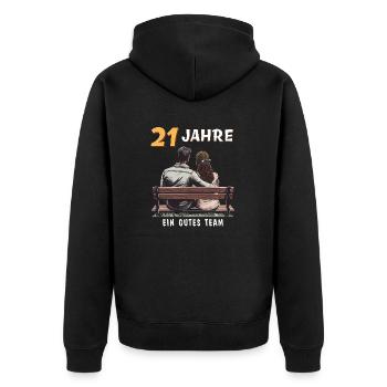21 JAHRE EIN GUTES TEAM MANN FRAU - Unisex Premium Bio Zip Hoodie - Schwarz - Hinten - Nico (187cm)
