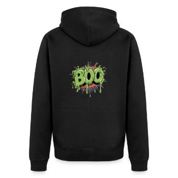 Gruseliges Boo für Halloween Fans - Unisex Premium Bio Zip Hoodie - Schwarz - Hinten - Nico (187cm)