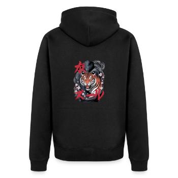 Tiger with cherry blossoms and Japanese - Unisex Premium Organic Zip Hoodie - black - Back - Nico (187cm)