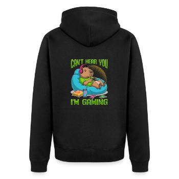 Capybara Gamer Gaming - Unisex Premium Bio Zip Hoodie - Schwarz - Hinten - Nico (187cm)