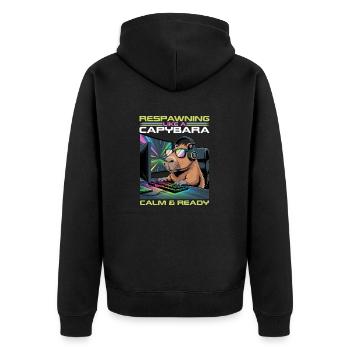 Capybara PC Gamer Gaming - Unisex Premium Bio Zip Hoodie - Schwarz - Hinten - Nico (187cm)