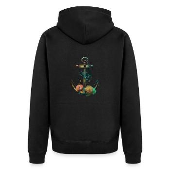 Maritime anchor with corals and fish - Unisex Premium Organic Zip Hoodie - black - Back - Nico (187cm)