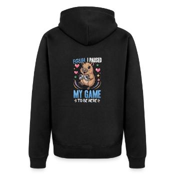 Capybara Gamer Gaming - Unisex Premium Bio Zip Hoodie - Schwarz - Hinten - Nico (187cm)