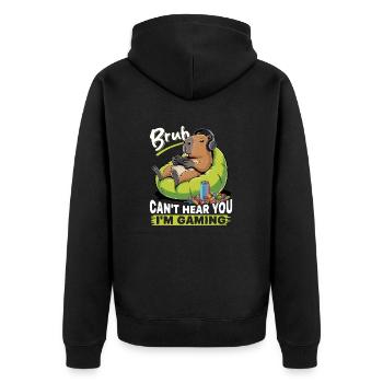 Capybara Gamer Gaming - Unisex Premium Bio Zip Hoodie - Schwarz - Hinten - Nico (187cm)
