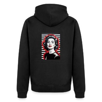Stylish Retro Portrait with Striped Pattern - Unisex Premium Organic Zip Hoodie - black - Back - Nico (187cm)