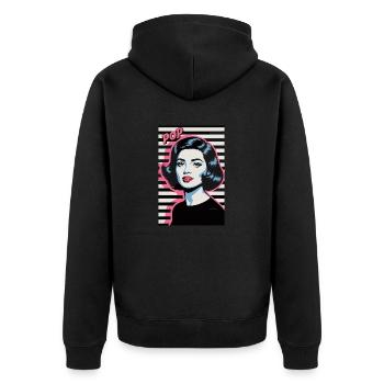 Pop Art Retro Gesicht Frau Stilvolles Design - Unisex Premium Bio Zip Hoodie - Schwarz - Hinten - Nico (187cm)