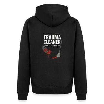 Forensic Cleaner Dark Humor Tatort Biohazard - Unisex Premium Bio Zip Hoodie - Schwarz - Hinten - Nico (187cm)
