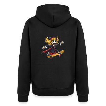 SENSENMANN FRAU SKATEBOARD - Unisex Premium Bio Zip Hoodie - Schwarz - Hinten - Nico (187cm)