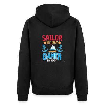 Sailing meets gaming design - Unisex Premium Organic Zip Hoodie - black - Back - Nico (187cm)