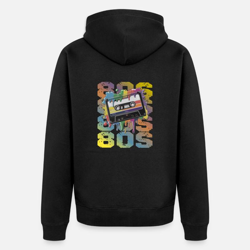 80s Retro Kassette Regenbogen Nostalgie - Unisex Premium Bio Zip Hoodie - Schwarz