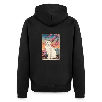 Chat blanc Mont Fuji Fleur de cerisier - Veste à capuche bio Premium Unisexe - noir - Dos - Nico (187cm)