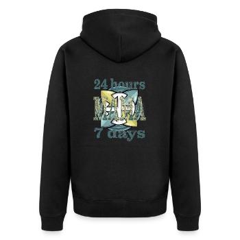24 hours 7 days MAMA - Unisex Premium Bio Zip Hoodie - Schwarz - Hinten - Nico (187cm)