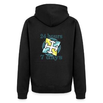 24 hours 7 days - Unisex Premium Bio Zip Hoodie - Schwarz - Hinten - Nico (187cm)