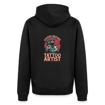 Tattoo Artist Coffee Before Tattooer Coffee Lover - Unisex Premium Bio Zip Hoodie - Schwarz - Hinten - Nico (187cm)