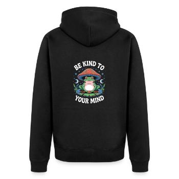 Sei Freundlich Zu Deinem Geist Frosch Meditation - Unisex Premium Bio Zip Hoodie - Schwarz - Hinten - Nico (187cm)