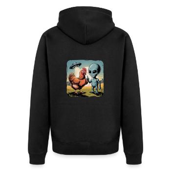 Außerirdischer Und Huhn Untertassen-Abenteuer - Unisex Premium Bio Zip Hoodie - Schwarz - Hinten - Nico (187cm)