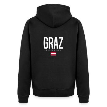 Graz Österreich - Unisex Premium Bio Zip Hoodie - Schwarz - Hinten - Nico (187cm)