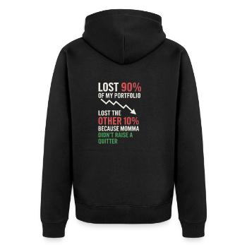Börsenhändler Lustiger Spruch: 90% Verlust - Unisex Premium Bio Zip Hoodie - Schwarz - Hinten - Nico (187cm)