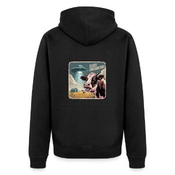 Außerirdische Begegnung Mit Kuh Und UFO - Unisex Premium Bio Zip Hoodie - Schwarz - Hinten - Nico (187cm)