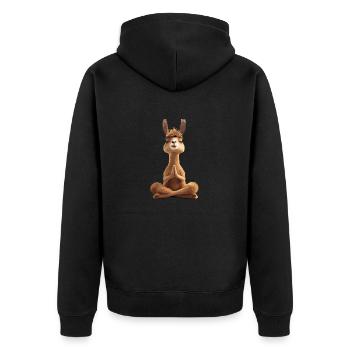 Meditierendes Lama für Entspannung und - Unisex Premium Bio Zip Hoodie - Schwarz - Hinten - Nico (187cm)