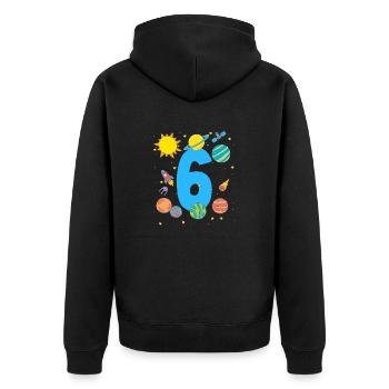 Aventure spatiale numéro 6 Anniversaire - Veste à capuche bio Premium Unisexe - noir - Dos - Nico (187cm)
