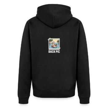 Lustiges Entenbild Duck Pic - Unisex Premium Bio Zip Hoodie - Schwarz - Hinten - Nico (187cm)