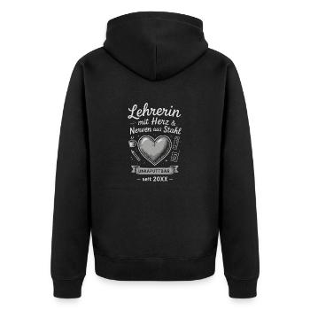 Starke Lehrerinnen aufgepasst! Es zeigt Herz - Unisex Premium Bio Zip Hoodie - Schwarz - Hinten - Nico (187cm)