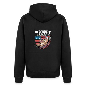 Väter Am 4. Juli: Rot Weiss & Nap - Unisex Premium Bio Zip Hoodie - Schwarz - Hinten - Nico (187cm)