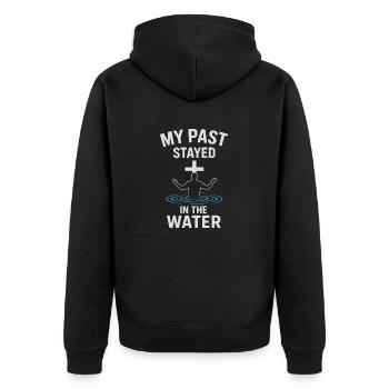 Getauft: Meine Vergangenheit Blieb Im Wasser - Unisex Premium Bio Zip Hoodie - Schwarz - Hinten - Nico (187cm)