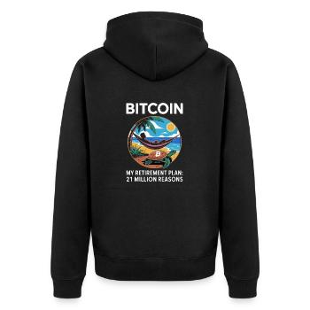 Bitcoin - Unisex Premium Bio Zip Hoodie - Schwarz - Hinten - Nico (187cm)