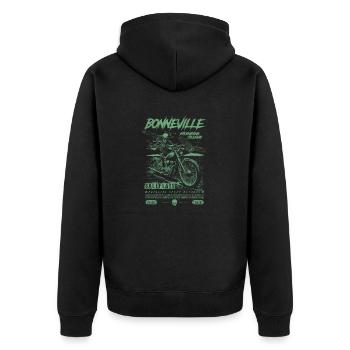 Bonneville Salzwüste Motorrad Vintage Biker - Unisex Premium Bio Zip Hoodie - Schwarz - Hinten - Nico (187cm)