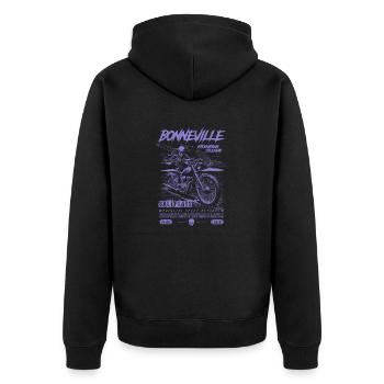 Bonneville Salzwüste Motorrad Vintage Biker - Unisex Premium Bio Zip Hoodie - Schwarz - Hinten - Nico (187cm)