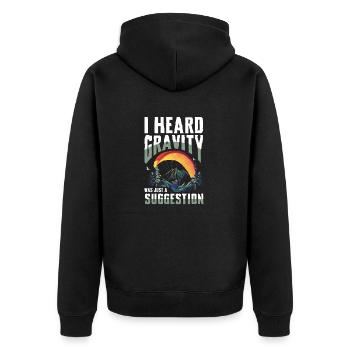 I heard gravity was just a suggestion - Unisex Premium Organic Zip Hoodie - black - Back - Nico (187cm)