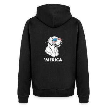 Golden Retriever mit Sonnenbrille 4. Juli Merica - Unisex Premium Bio Zip Hoodie - Schwarz - Hinten - Nico (187cm)