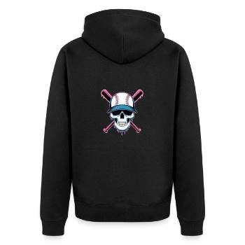 Baseball Totenkopf Baseballschläger - Unisex Premium Bio Zip Hoodie - Schwarz - Hinten - Nico (187cm)