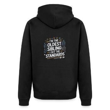 Drôle Aîné Frère Ou Sœur Enfant Tee I Établi les normes - Veste à capuche bio Premium Unisexe - noir - Dos - Nico (187cm)
