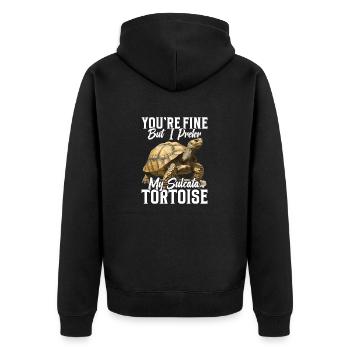 Es Geht Dir Gut, Aber Ich Bevorzuge Meine Sulcata - Unisex Premium Bio Zip Hoodie - Schwarz - Hinten - Nico (187cm)