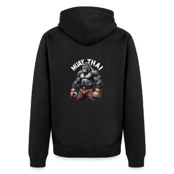 Muay Thai Boxen - Unisex Premium Bio Zip Hoodie - Schwarz - Hinten - Nico (187cm)
