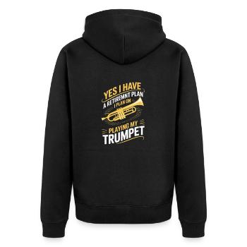 Lustiger Ruhestand Trompeten Spruch - Unisex Premium Bio Zip Hoodie - Schwarz - Hinten - Nico (187cm)