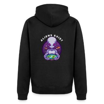 Alien Holding Earth - Unisex Premium Organic Zip Hoodie - black - Back - Nico (187cm)
