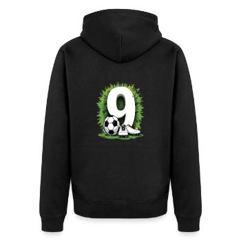 Fußball Geburtstag 9 Jahre Jungen Geschenk - Unisex Premium Bio Zip Hoodie - Schwarz - Hinten - Nico (187cm)