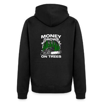 Money Grows on Trees Wooden Huts Lumberjacks - Unisex Premium Organic Zip Hoodie - black - Back - Nico (187cm)