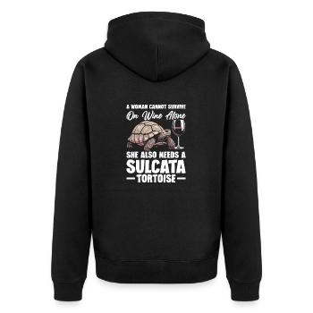 A woman can't survive on wine alone, - Unisex Premium Organic Zip Hoodie - black - Back - Nico (187cm)