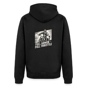 Christlicher Biker Vollrüstung Vollgas - Unisex Premium Bio Zip Hoodie - Schwarz - Hinten - Nico (187cm)