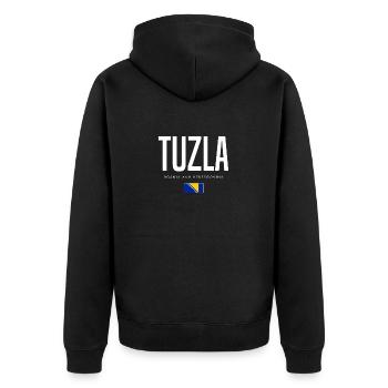 Tuzla Bosnien und Herzegowina - Unisex Premium Bio Zip Hoodie - Schwarz - Hinten - Nico (187cm)