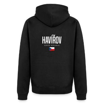 Havirov Tschechien - Unisex Premium Bio Zip Hoodie - Schwarz - Hinten - Nico (187cm)