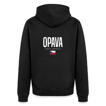 Opava Tschechien - Unisex Premium Bio Zip Hoodie - Schwarz - Hinten - Nico (187cm)