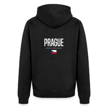 Prag Tschechien - Unisex Premium Bio Zip Hoodie - Schwarz - Hinten - Nico (187cm)