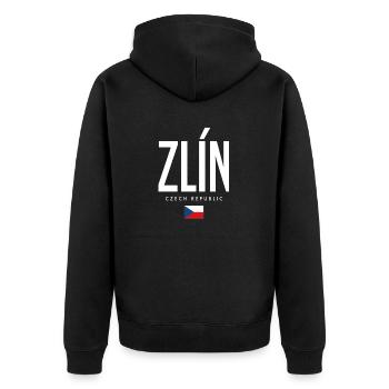 Zlin Tschechien - Unisex Premium Bio Zip Hoodie - Schwarz - Hinten - Nico (187cm)